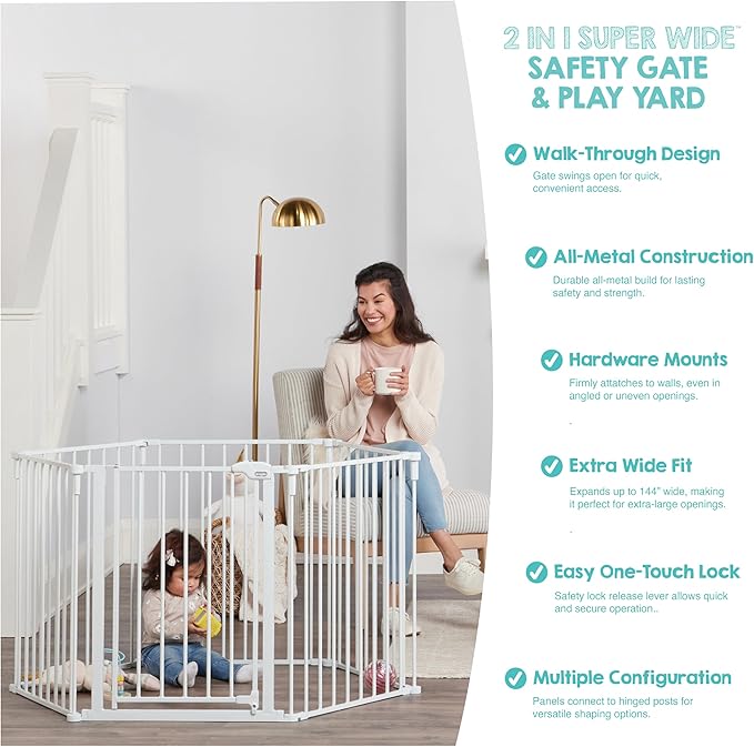 Regalo Safety 144" Super Wide Baby Gate & Play Yard, 2-in-1 Adjustable 6-Panel - Image 5