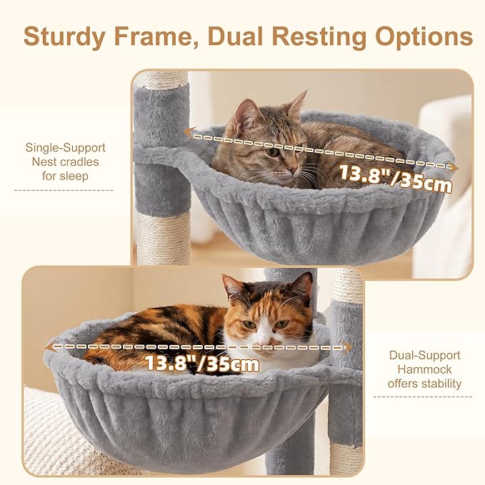 Heybly 68.1" Cat Tree with Oversized Top Platform & Wide Base, Heavy Duty Cat - Image 8