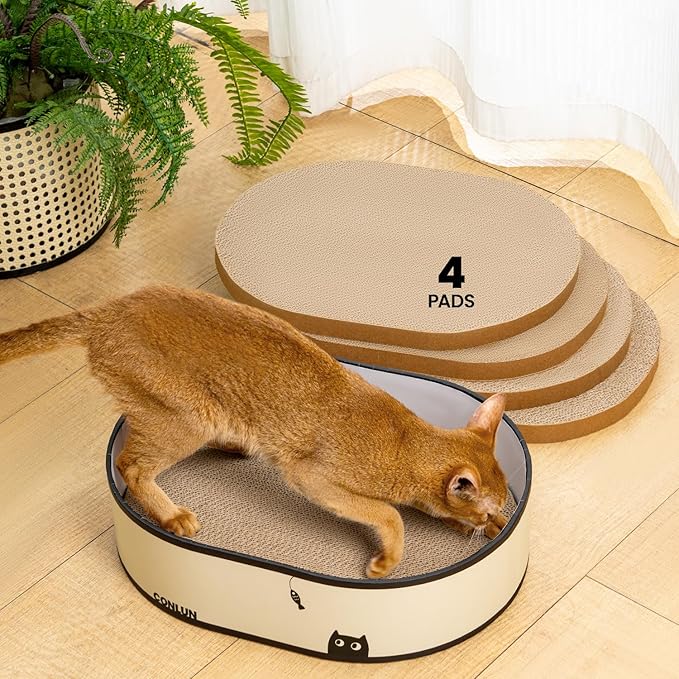 Conlun Cat Scratcher Box with 4 Cat Scratching Board Reversible Cat Scratch Pad by Conlun