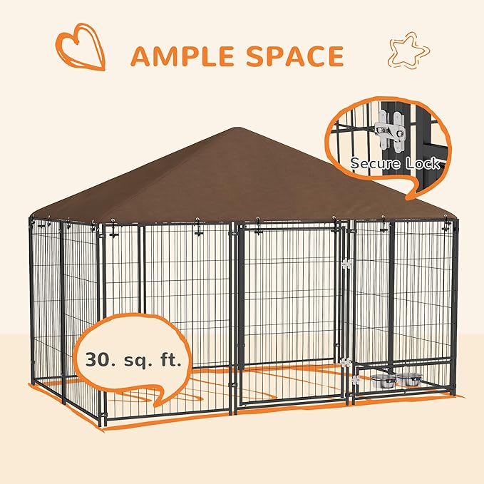 PawHut Outside Dog Kennel, 6.9' x 4.6' x 5' Puppy Play Pen w/Canopy, Secure Lock - Image 8