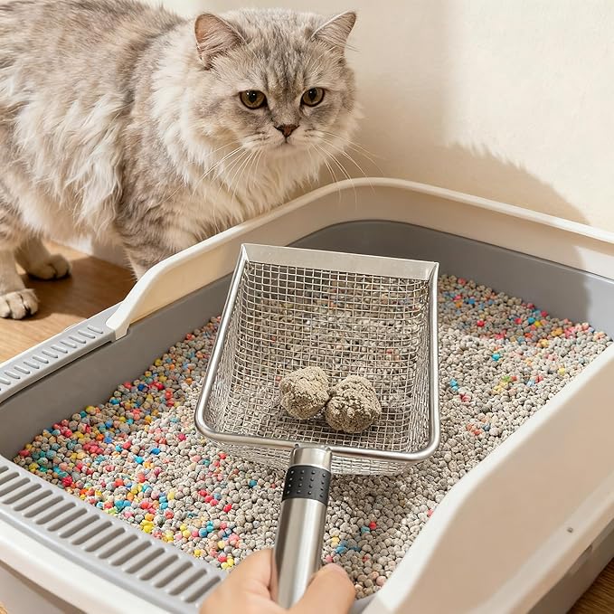 2-Pack Stainless Steel Cat Litter Scoop, 3.8mm Fine Mesh & 5mm Metal Scooper - Image 2