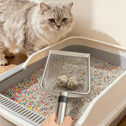 2-Pack Stainless Steel Cat Litter Scoop, 3.8mm Fine Mesh & 5mm Metal Scooper - Image 2