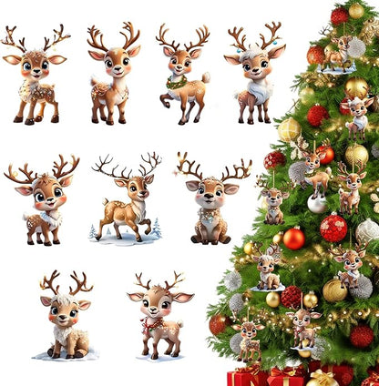 9 Pcs Christmas Ornaments Cute Reindeer Xmas Tree Decorations Acrylic Winter by NSSHEL