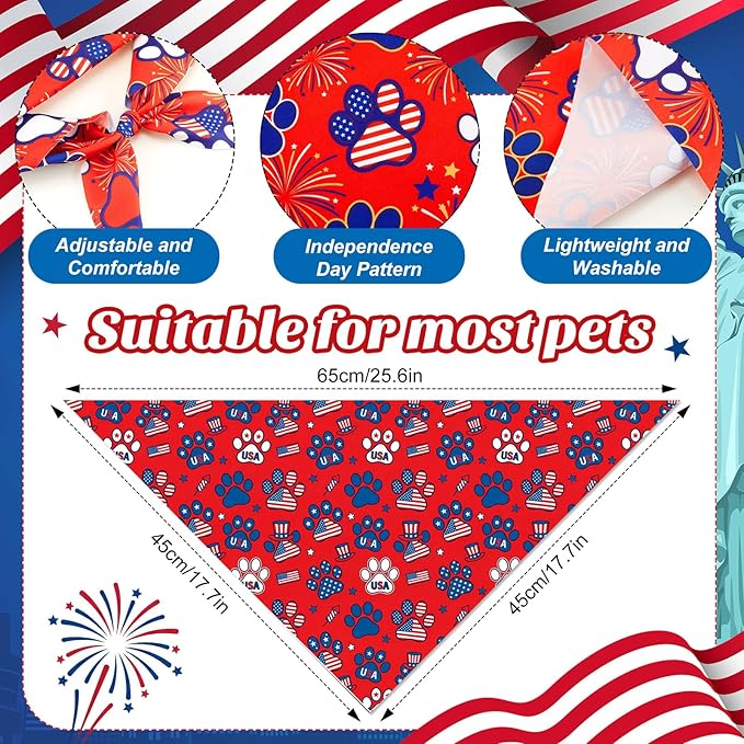 50 Pcs Patriotic Paw Print Dog Bandanas Bulk 4th of July Bandanas - Image 3
