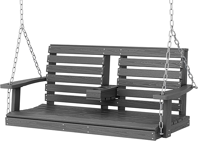 KINGYES Outdoor Hanging Porch Swing, 2 Seat Patio Swing Recliner by KINGYES