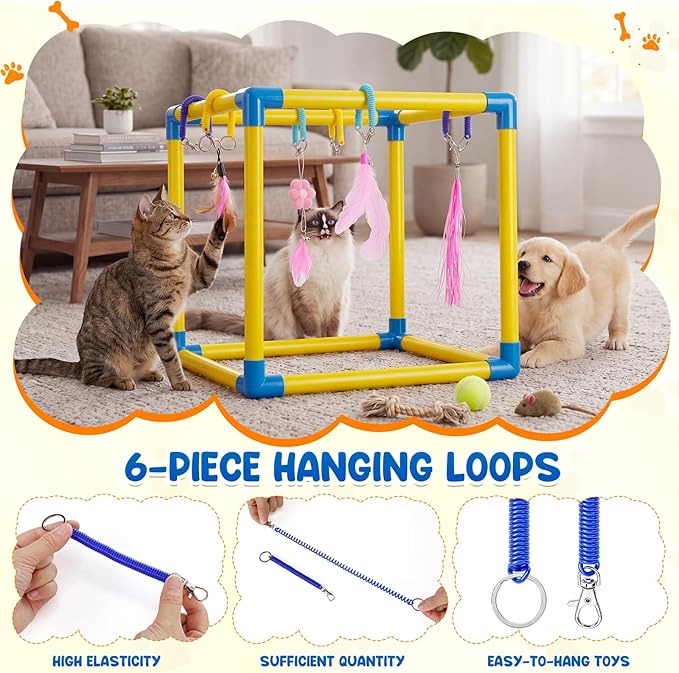 Hoteam Cat Play Gym with 6 Hanging Interactive Toys & 4 Cat Toys Hammock Cats - Image 5