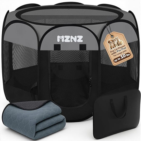 Dog Cat Playpen with Pee Pad, Portable Puppy Pet Crate Indoor by MZNZ
