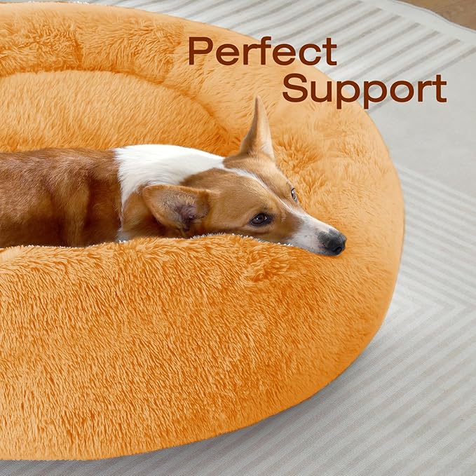 JOLLYVOGUE Dog Bed, Calming Anti-Anxiety Large Dog Bed, Fluffy Donut Cushion - Image 2