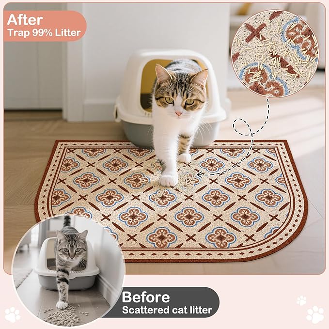 Glittme 33"X22" Arch Shape Cat Litter Mat Trapping Pad Soft Loop-Mesh Litter - Image 2
