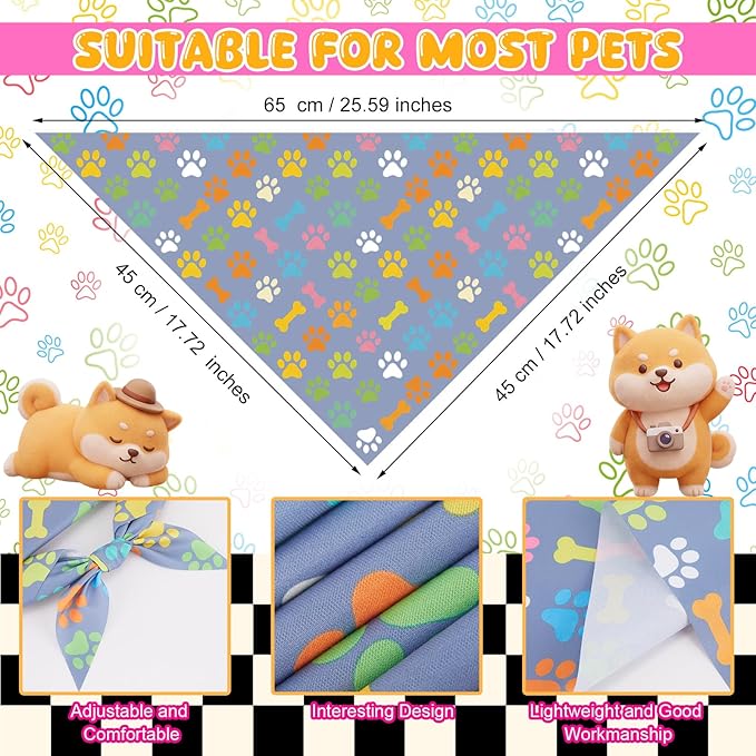 Tallew 60 Pcs Paw Print Dog Bandanas Bulk Summer Colorful Paw Bandanas Charm - Image 3