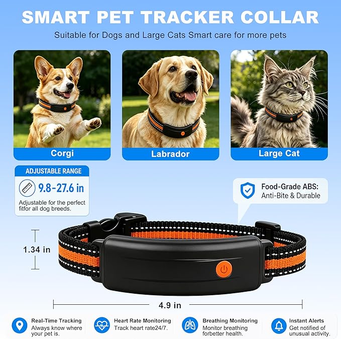 4G LTE GPS Pet Tracker & Virtual Fence, Real-Time Location, Heart Rate & - Image 3