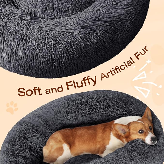 JOLLYVOGUE Dog Bed, Calming Anti-Anxiety Large Dog Bed, Fluffy Donut Cushion - Image 3
