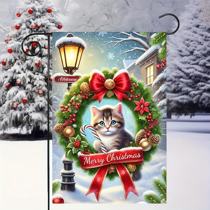 BlissYard Merry Christmas Cat Garden Flag 12x18 Inch Double Sided Holiday Kitten - Image 3