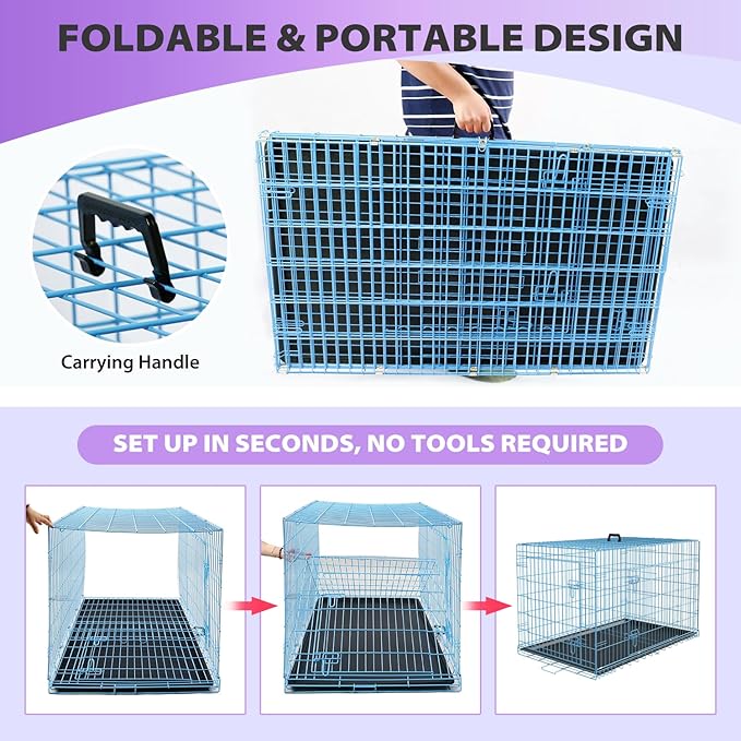 BestPet | Dog Crate | 30" | Blue | Foldable Metal Kennel - Image 6