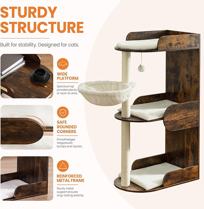 Modern Wood Cat Tree Tower for Indoor Large Cats, Cat Scratching Posts - Image 7