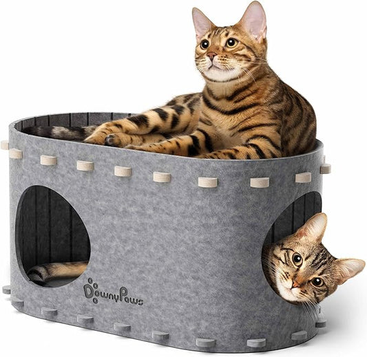 DownyPaws Cat House for Indoor Cats, Cat Bed Cave for Multiple & Large Cats Up by DownyPaws