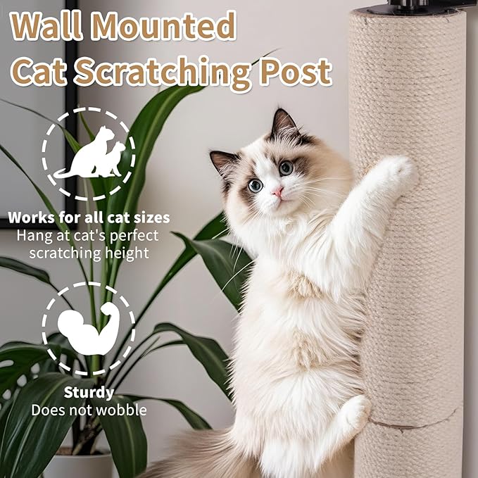 Cat Scratching Post Wall Mounted, 24 inch Tall 3.5 inch Diameter Cat Tree - Image 8