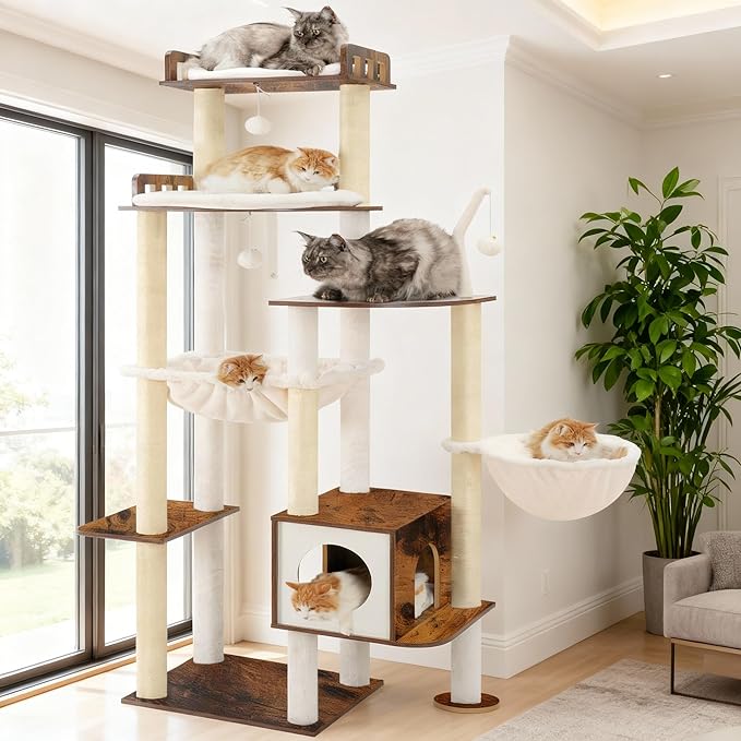 Heybly Cat Tree, 70.5 Inch Wood Tall Cat Tower - Image 2
