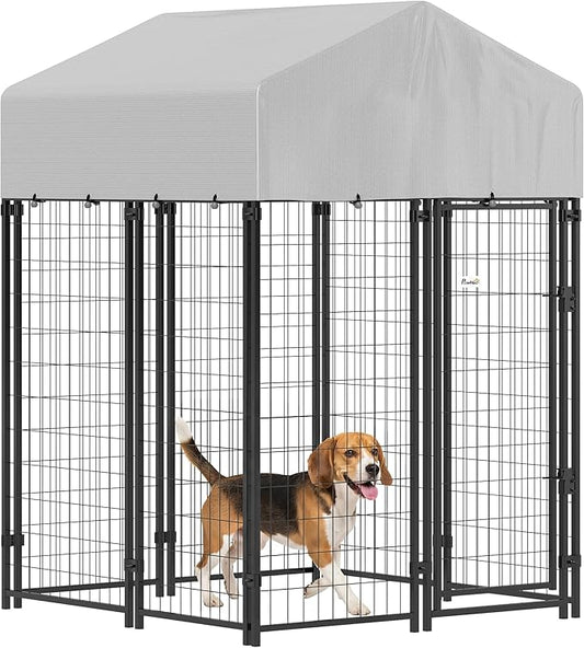 PawHut Outdoor Dog Kennel with Roof, UV-Resistant & Waterproof Cover, by PawHut