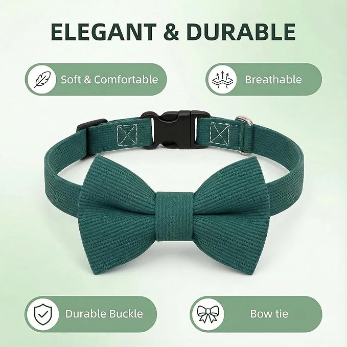 THAIN Dog Collar with Bow Tie Corduroy, Breathable&Adjustable Quick Release - Image 2