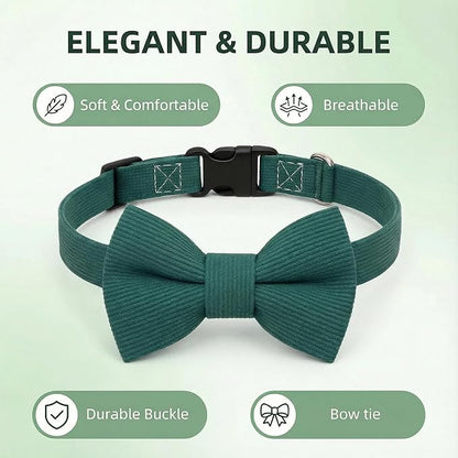 THAIN Dog Collar with Bow Tie Corduroy, Breathable&Adjustable Quick Release - Image 2