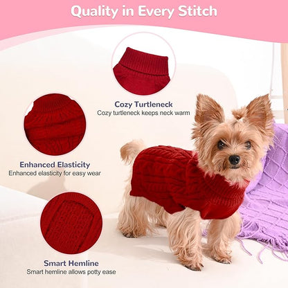 2 Pack Dog Sweaters for Small Dogs Winter Turtleneck Pullover Cable Knit Fleece - Image 3