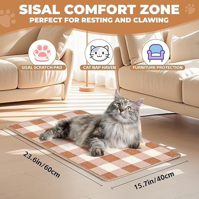 Cat Scratcher Mat, Natural Sisal Cat Scratch Pad, 23.6x15.7 Inch Horizontal Cat - Image 2