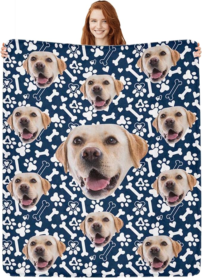 Personalized Dog Blanket with Name Customized Paw Prints Pet Blanket Loss by Artsadd