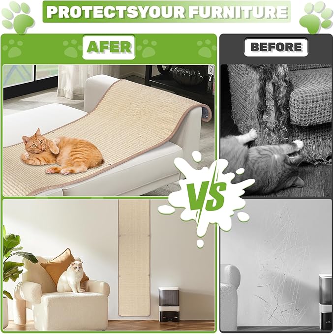 Natural Sisal Cat Wall Climbing Carpet, Wall Scratcher Carpet Mat Pad, Cat - Image 7