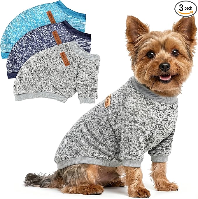 3 Pack Dog Sweaters for Small Dogs Girl Boy Winter Fleece Clothes Warm Soft Dog by BAOBICUTE