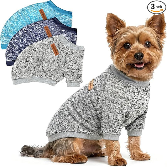 3 Pack Dog Sweaters for Small Dogs Girl Boy Winter Fleece Clothes Warm Soft Dog by BAOBICUTE