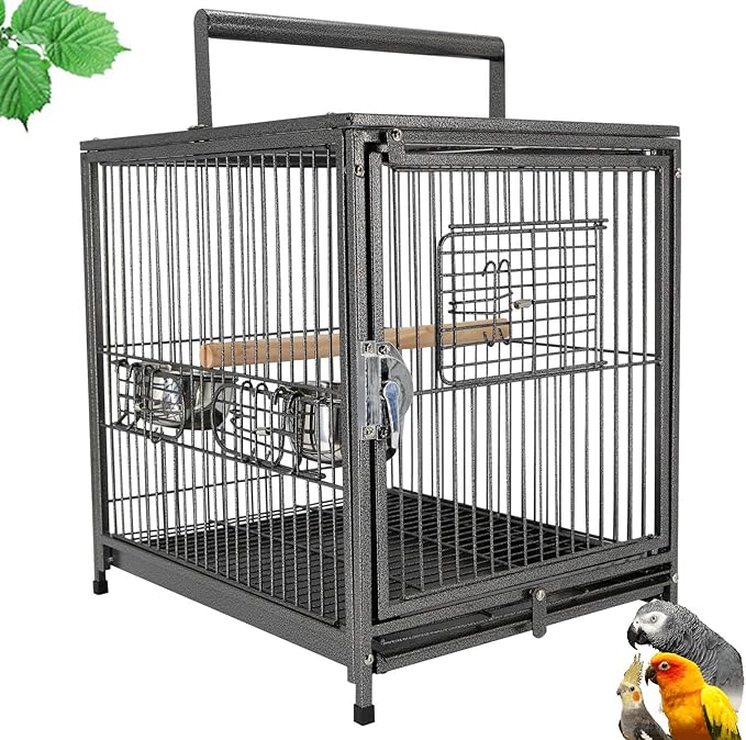 Portable Heavy Duty Travel Bird Parrot Carrier Cage Feeding Bowl Play Stand by Mcage