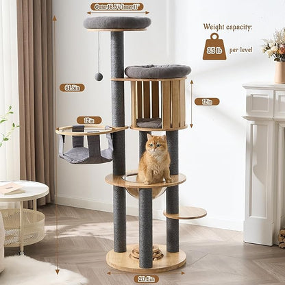 Modern Cat Tree Tower with Scratching Post, 61.5in Tall Cat Tree - Image 2