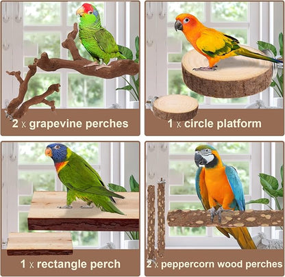 Parrot Perch Bird Perch Stand Set Natural Wild Wood Grape Sticks Paw Grinding - Image 6