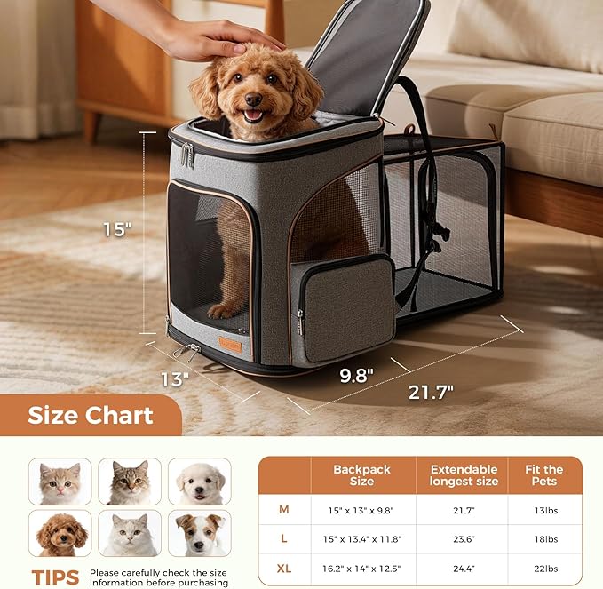 Large Cat Backpack Expandable Pet Carrier Backpack, Lekereise Dog Backpack - Image 2