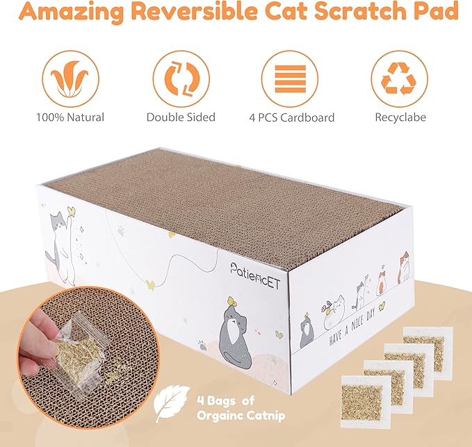 PatiencET Cat Scratch Pad with Box, 4 Pack Cardboard Cat Scratcher Lounge Bed - Image 2