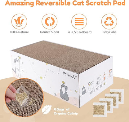 PatiencET Cat Scratch Pad with Box, 4 Pack Cardboard Cat Scratcher Lounge Bed - Image 2