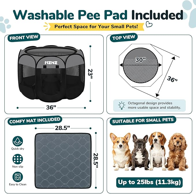 Dog Cat Playpen with Pee Pad, Portable Puppy Pet Crate Indoors - Image 2