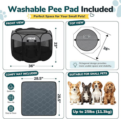 Dog Cat Playpen with Pee Pad, Portable Puppy Pet Crate Indoors - Image 2