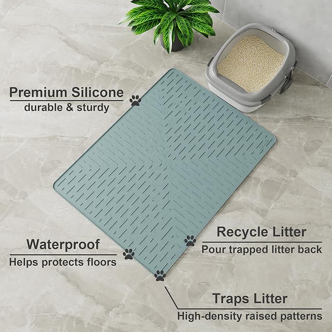 OHMO Cat Litter Mat Trapping Mat Premium Silicone 31.5x23.6 Light Blue - Image 2
