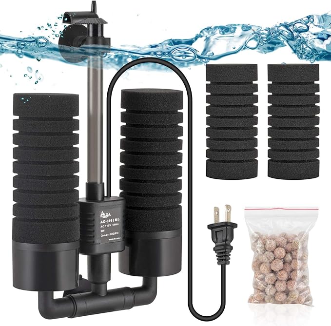 AQQA Aquarium Electric Power Sponge Filter, 3W/5W Silence Submersible Foam by AQQA