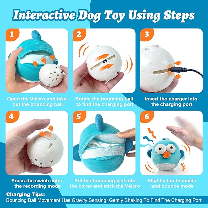 GUKCO Dog Toys, Rechargeable Crinkle Chew Interactive Squeaky Toy - Image 7
