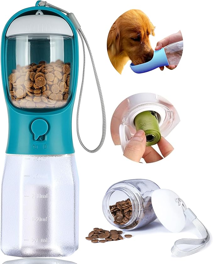 Dog Water Bottle with Food Container, Portable Pet Dog Water Dispenser by AVELORA