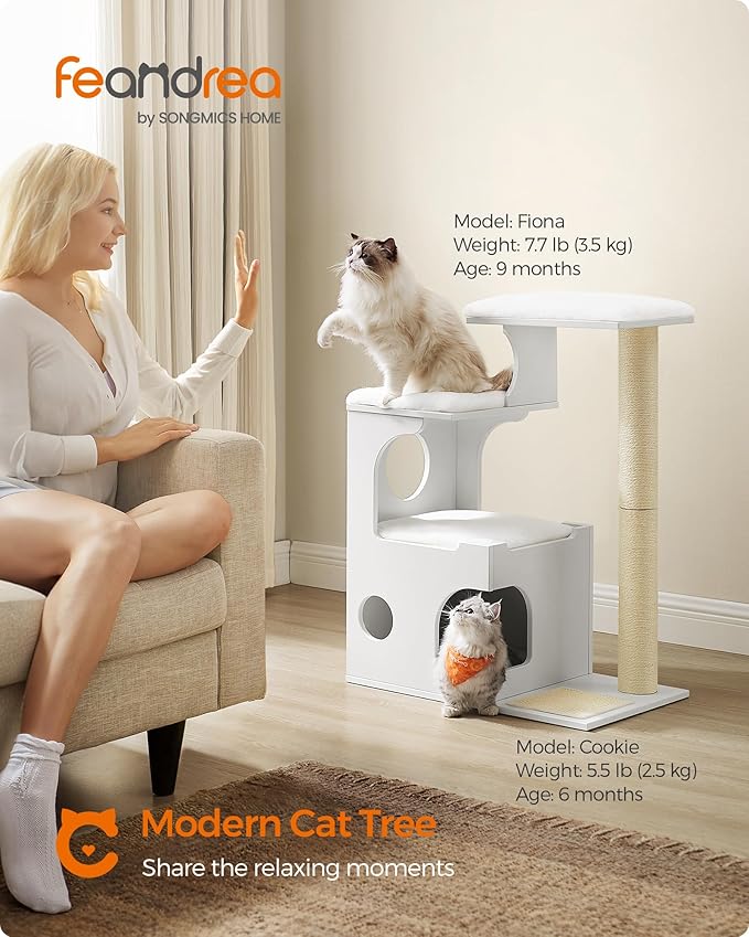 Feandrea WoodyWonders Cat Tree, 33.8-Inch Modern Cat Tower, Cat Condo - Image 2
