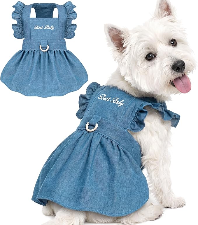 Denim Cat Dog Dress Clothes for Small Dogs by BAOBICUTE