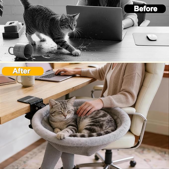 Cat Desk Bed Foldable Sunken Design, 2 Reversible Cushions - Image 4