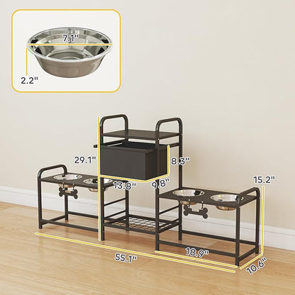 PawHut Dog Bowl Stand with 2 Feeding Stations, 3 Adjustable Heights, Elevated - Image 7