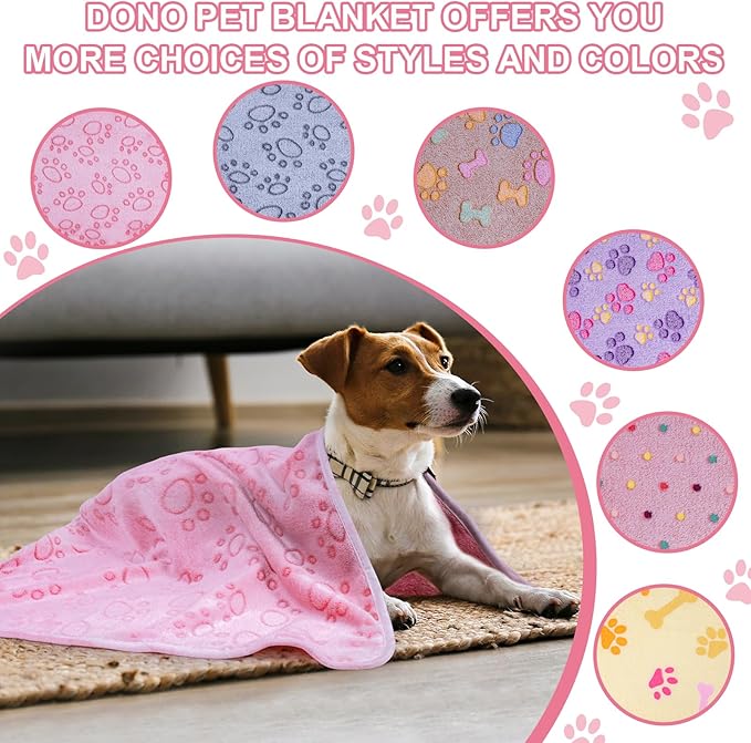 Dono 1 Pack 3 Dog Blankets for Small Dogs, Soft Fluffy Paw Print Pattern Fleece - Image 6