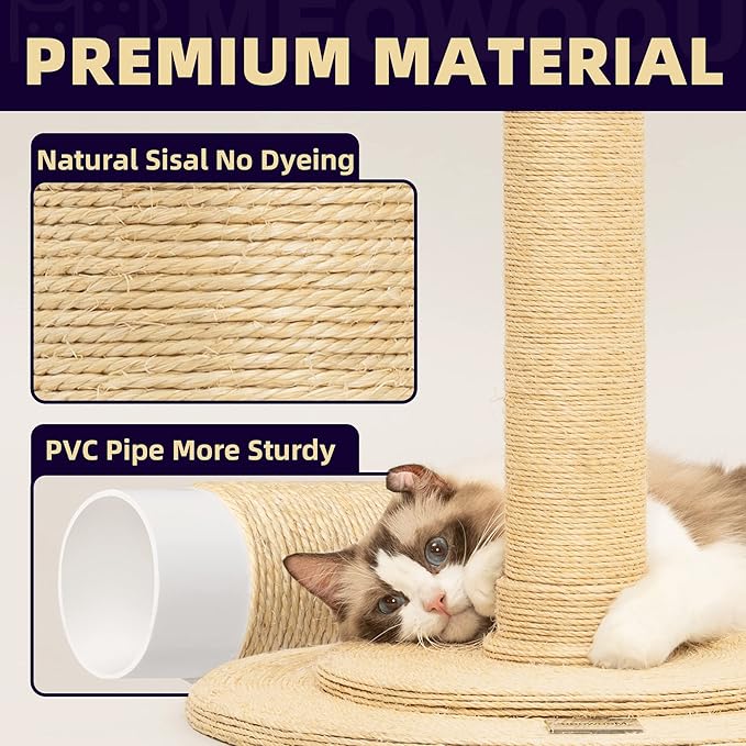 Meowoou Cat Scratching Post for Indoor Cats Adults 42 Inch Tall Cat Scratcher - Image 5