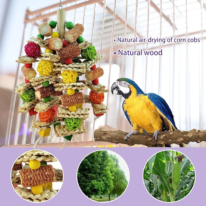 Cokliomc Parrot Toys, Natural Corncob Bird Chew Toys - Image 3